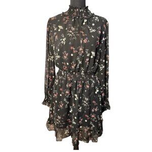 Sanctuary Smocked Black Floral Midi Dress, Women’s Size Small
